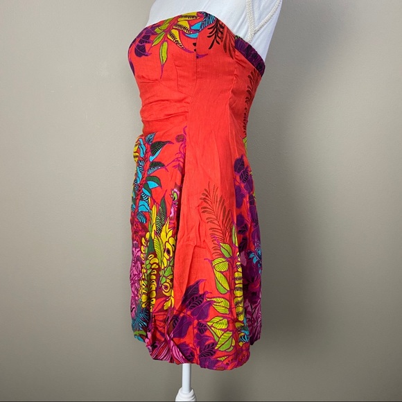 Nanette Lepore Red Strapless Tropical Dress 2 - Picture 4 of 9